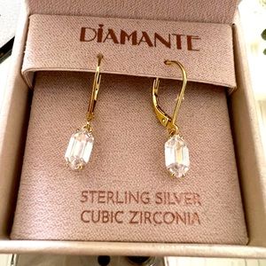 Genuine, crystal earrings yellow gold over silver